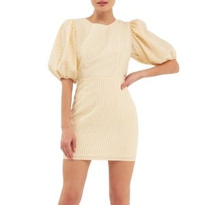 English Factory Metallic Gingham Puff Sleeve Minidress